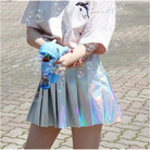 Holographic Pleated Silver Mini Skirt for Trendy J-Fashion Lovers - Skirts