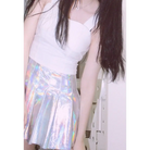 Holographic Pleated Silver Mini Skirt for Trendy J-Fashion Lovers - Skirts