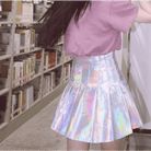 Holographic Pleated Silver Mini Skirt for Trendy J - Fashion Lovers - Cosparty
