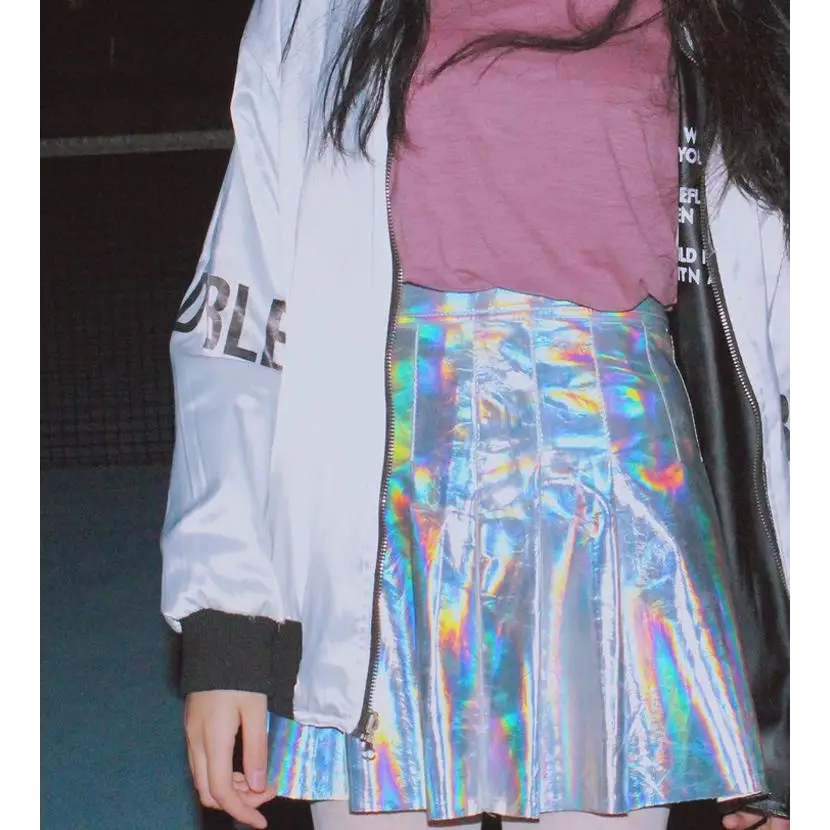 Holographic Pleated Silver Mini Skirt for Trendy J-Fashion Lovers - Skirts