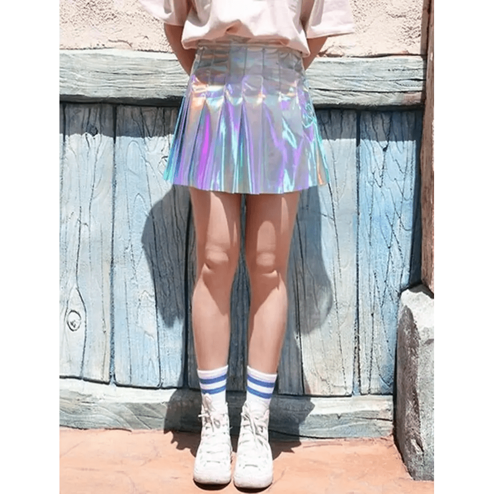 Holographic Pleated Silver Mini Skirt for Trendy J - Fashion Lovers - Cosparty