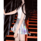 Holographic Pleated Silver Mini Skirt for Trendy J - Fashion Lovers - Cosparty