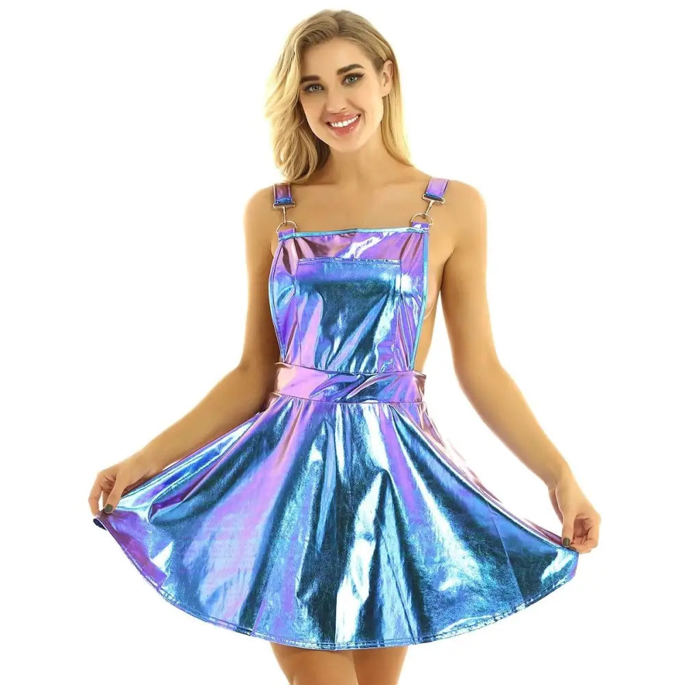 Holographic Suspender Overall Jumper Dress in New Condition - overalls