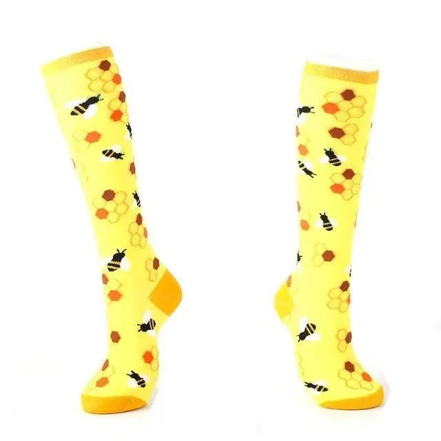 Honeycomb Bumble Bee Knee High Socks in Soft Cotton Fabric - Cosparty