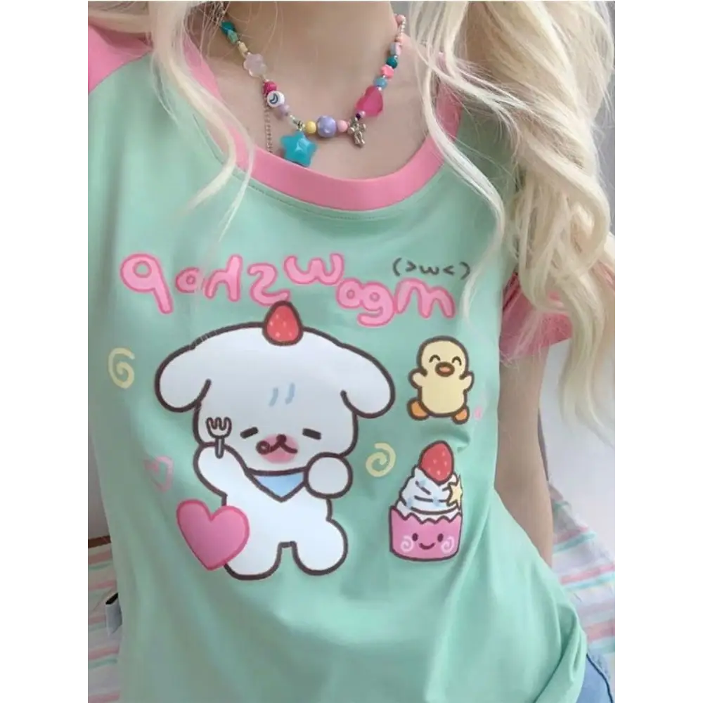 Hungry Lil Pup Tee for Kawaii Fashion Enthusiasts - Green / XL (58.5-64.5KG) - shirt