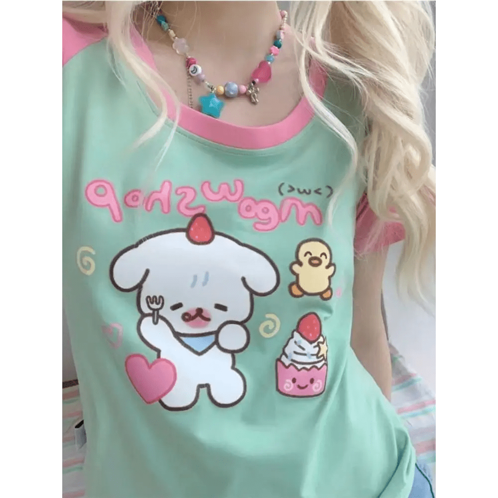 Hungry Lil Pup Tee for Kawaii Fashion Enthusiasts - Cosparty