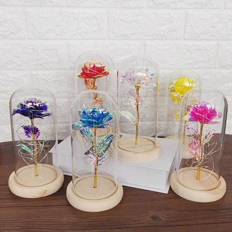 Immortal Rose Lamp with Elegant Flower Encased in LED Light - Cosparty