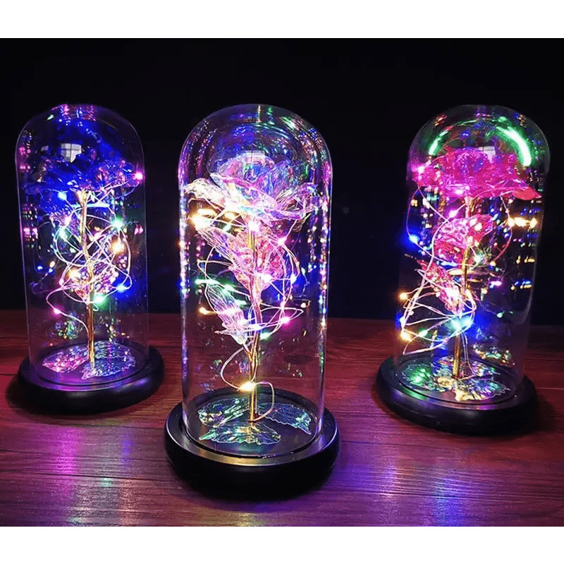 Immortal Rose Lamp with Elegant Flower Encased in LED Light - Cosparty