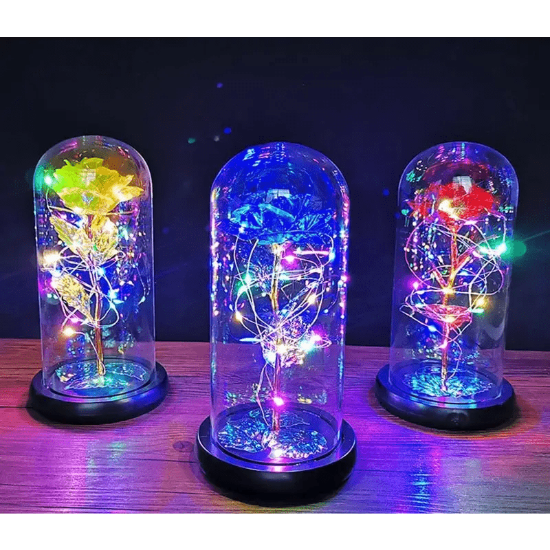 Immortal Rose Lamp with Elegant Flower Encased in LED Light - Cosparty