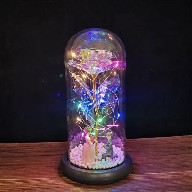 Immortal Rose Lamp with Elegant Flower Encased in LED Light - Cosparty