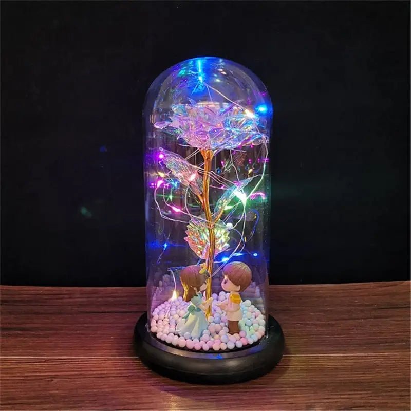 Immortal Rose Lamp with Elegant Flower Encased in LED Light - Cosparty