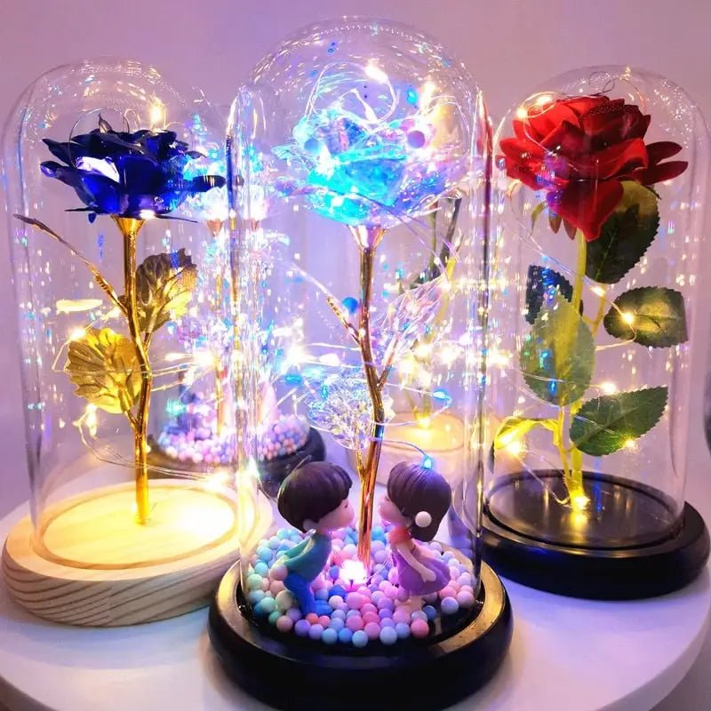 Immortal Rose Lamp with Elegant Flower Encased in LED Light - Cosparty
