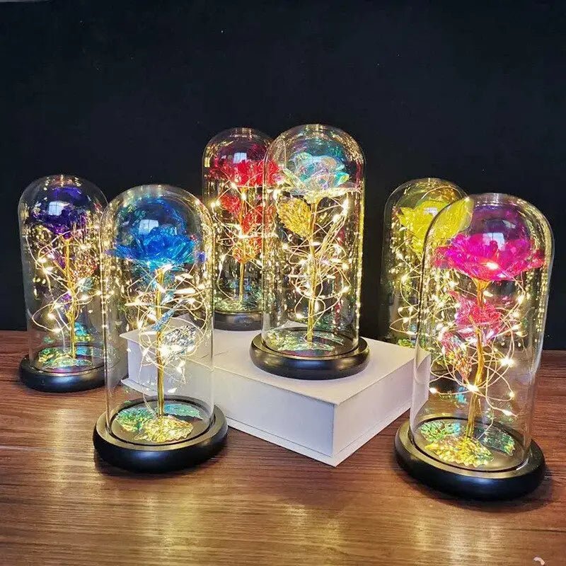 Immortal Rose Lamp with Elegant Flower Encased in LED Light - Cosparty