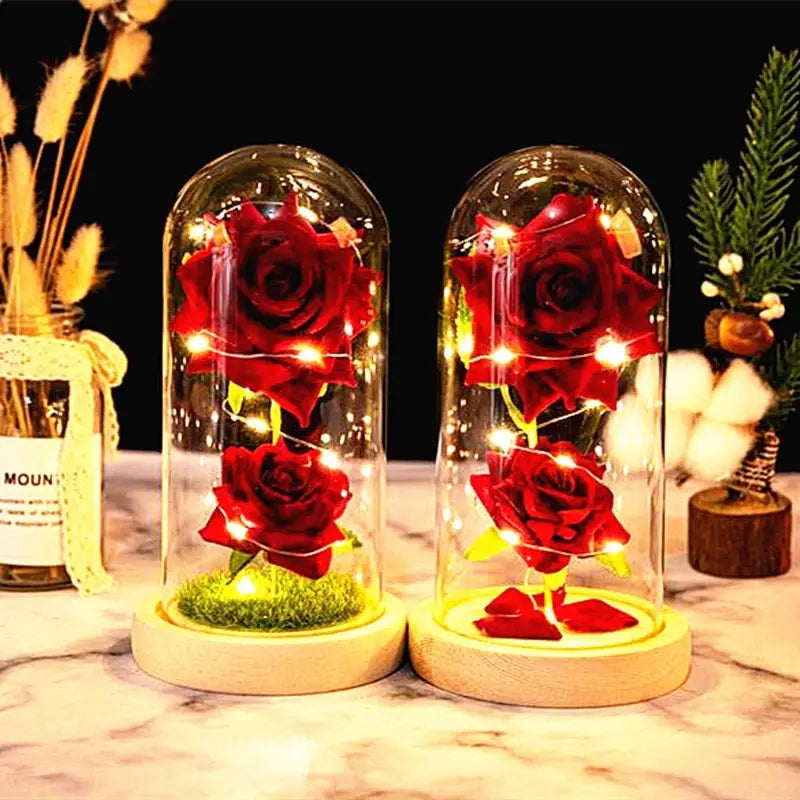 Immortal Rose Lamp with Elegant Flower Encased in LED Light - light