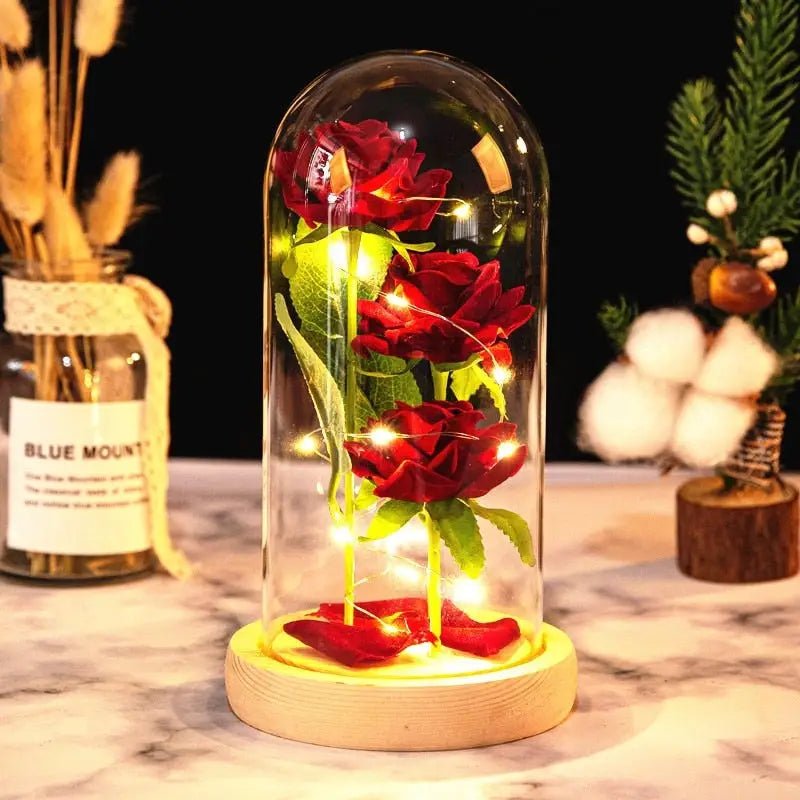 Immortal Rose Lamp with Elegant Flower Encased in LED Light - Cosparty