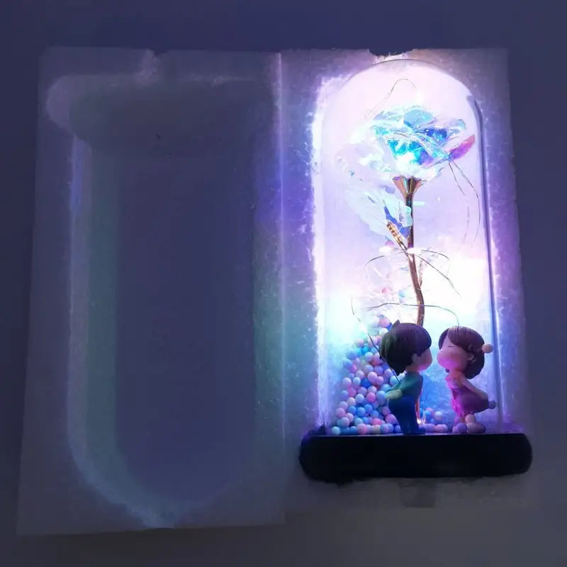 Immortal Rose Lamp with Elegant Flower Encased in LED Light - light