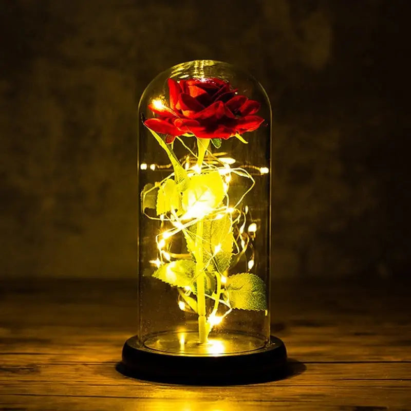 Immortal Rose Lamp with Elegant Flower Encased in LED Light - light