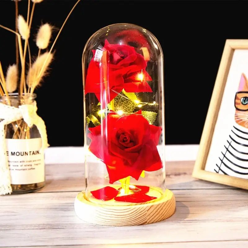 Immortal Rose Lamp with Elegant Flower Encased in LED Light - Cosparty
