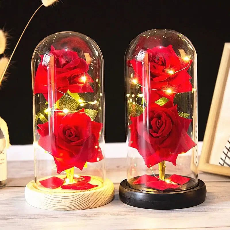 Immortal Rose Lamp with Elegant Flower Encased in LED Light - light