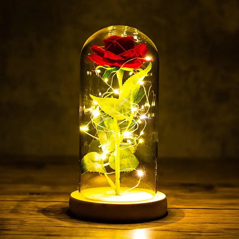 Immortal Rose Lamp with Elegant Flower Encased in LED Light - light