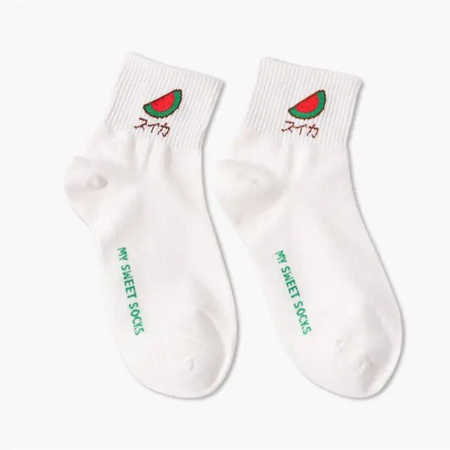 Japanese Fruit Inspired White Socks with Comfy Ankle Fit - Cosparty