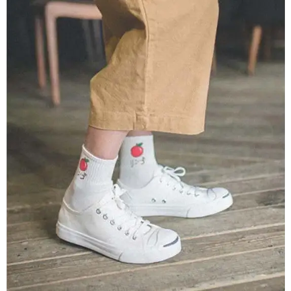 Japanese Fruit Inspired White Socks with Comfy Ankle Fit - Socks