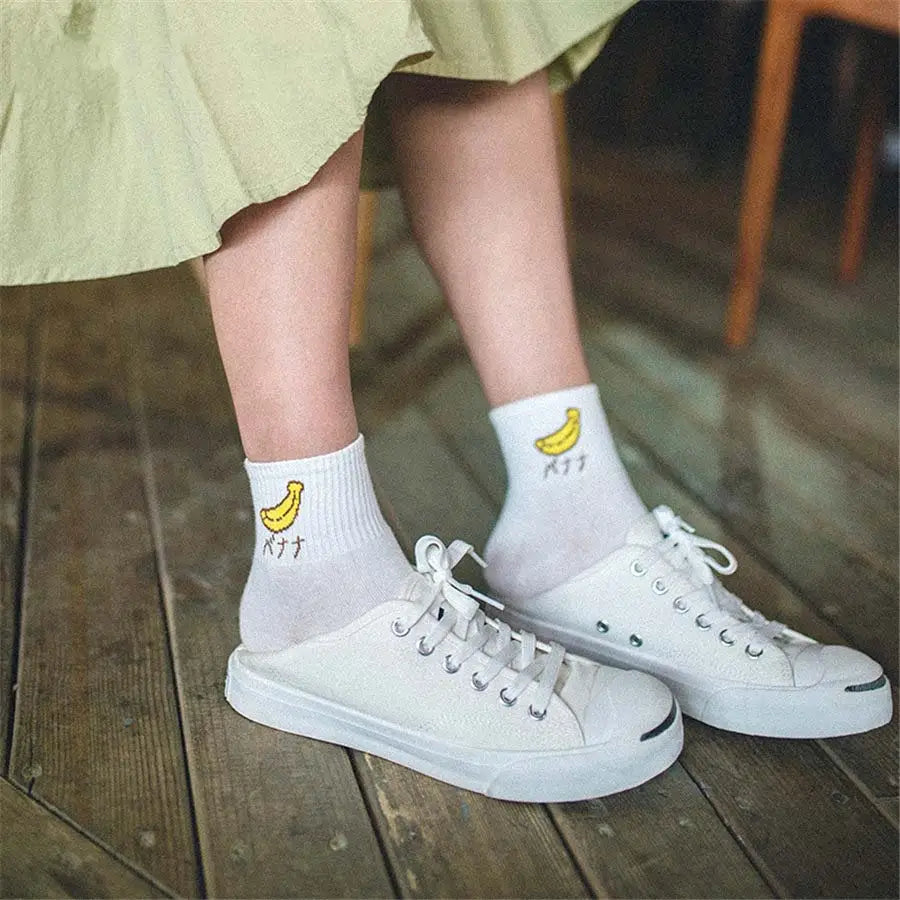 Japanese Fruit Inspired White Socks with Comfy Ankle Fit - Socks