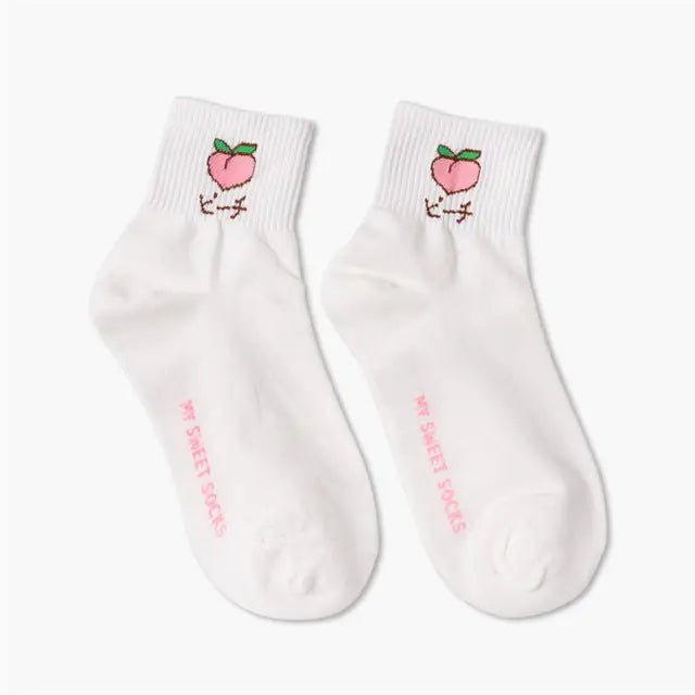 Japanese Fruit Inspired White Socks with Comfy Ankle Fit - Cosparty