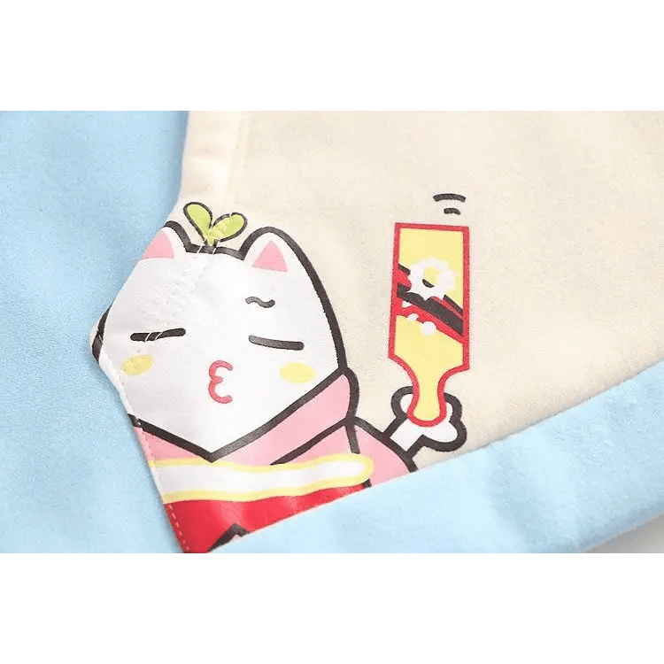 Japanese Inspired Painting Cat Artist Hoodie with Cherry Blossoms - Cosparty