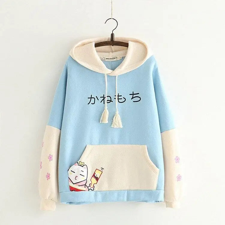 Japanese Inspired Painting Cat Artist Hoodie with Cherry Blossoms - sweater