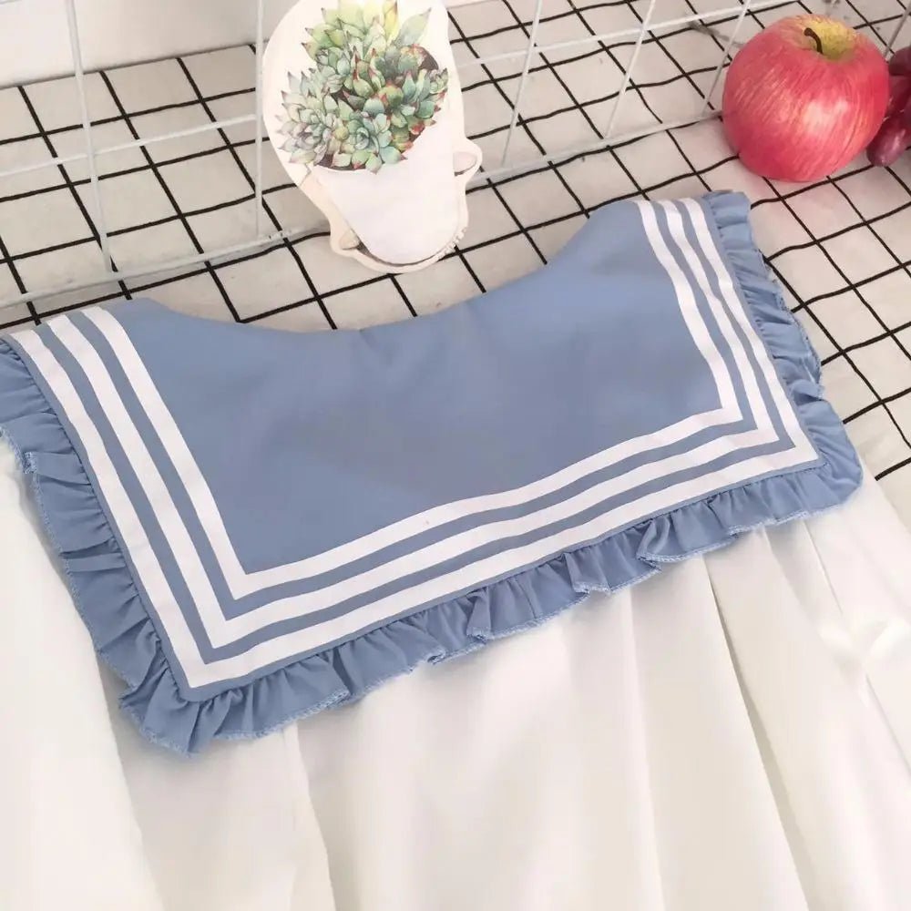 Japanese School Girl Dress with Sailor Collar and Flowing Skirt - Cosparty