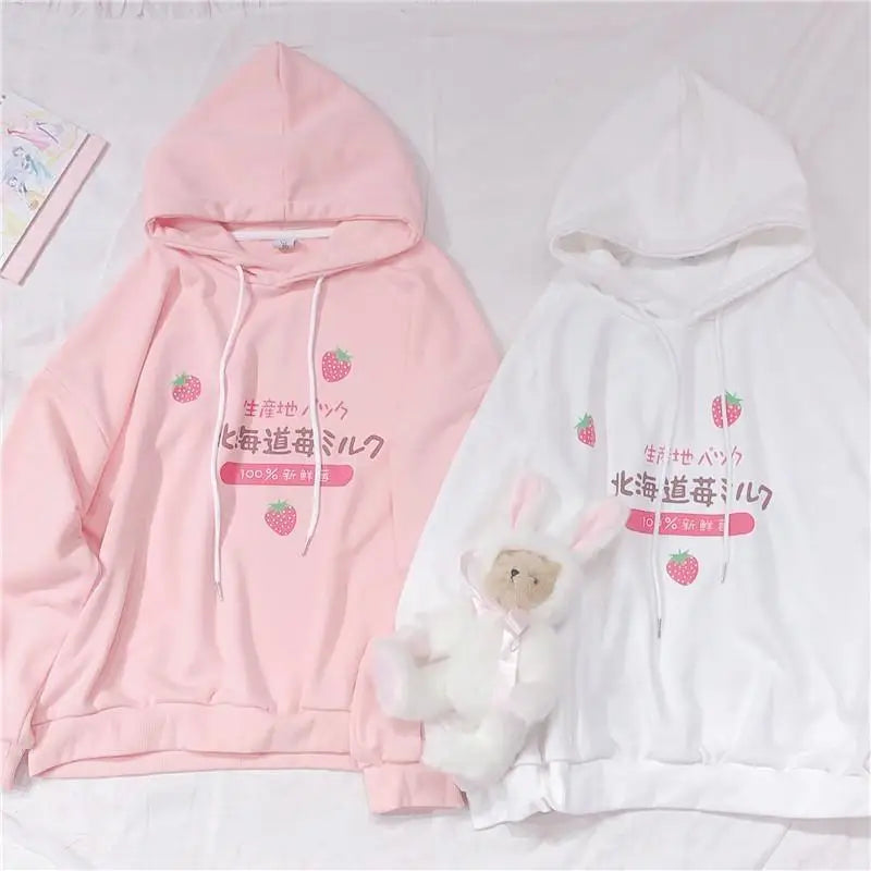 Japanese Strawberry Hoodie in Soft Pastel Pink Available - sweater