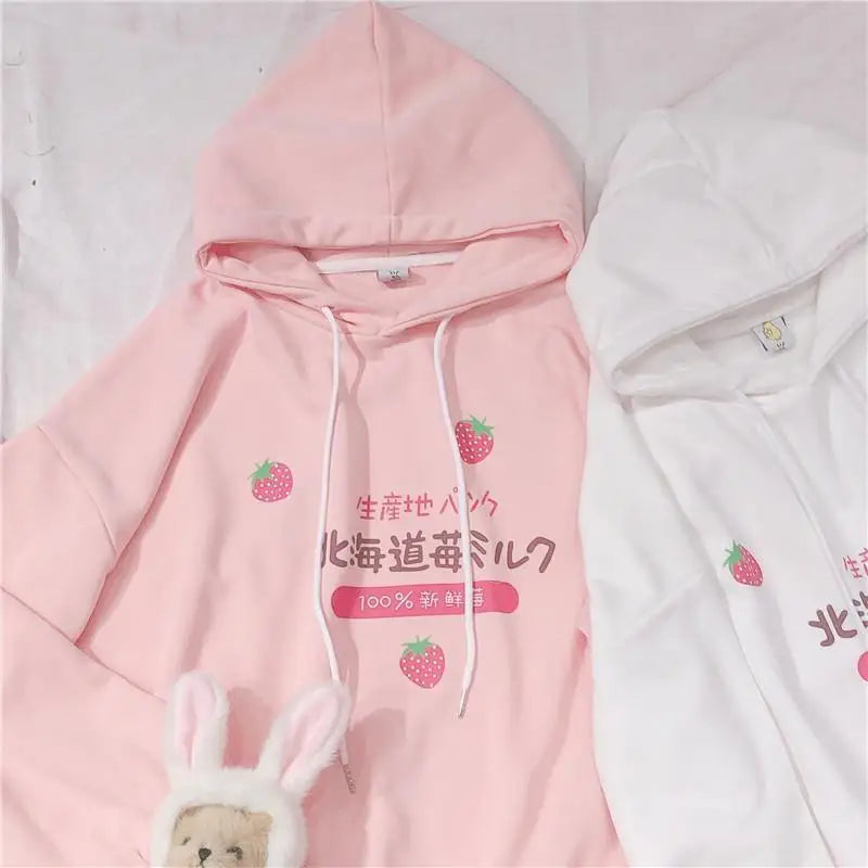 Japanese Strawberry Hoodie in Soft Pastel Pink Available - sweater