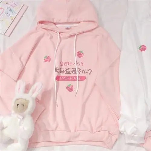 Japanese Strawberry Hoodie in Soft Pastel Pink Available - Cosparty