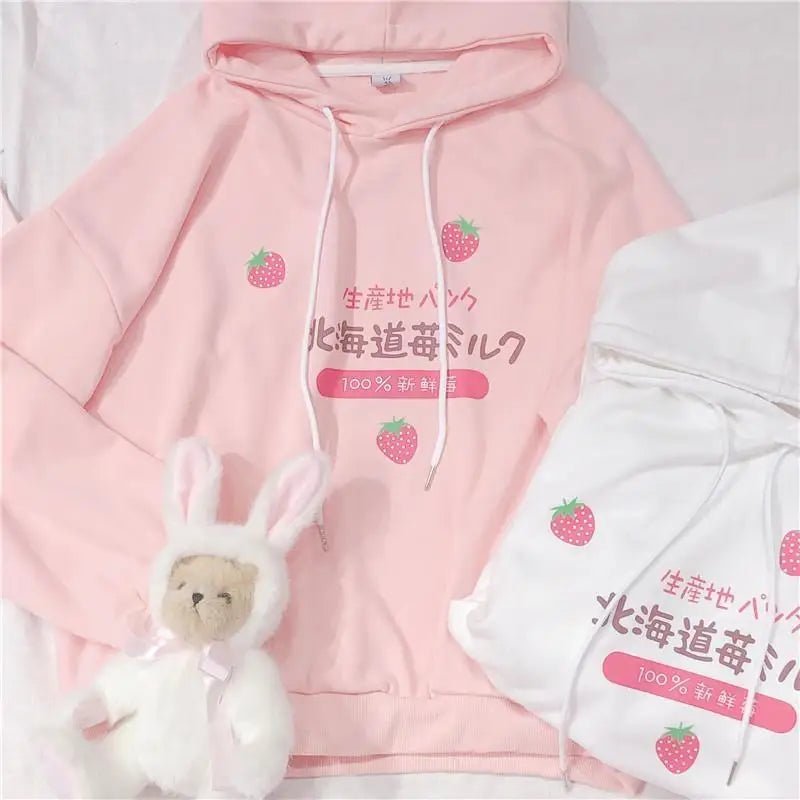 Japanese Strawberry Hoodie in Soft Pastel Pink Available - Cosparty