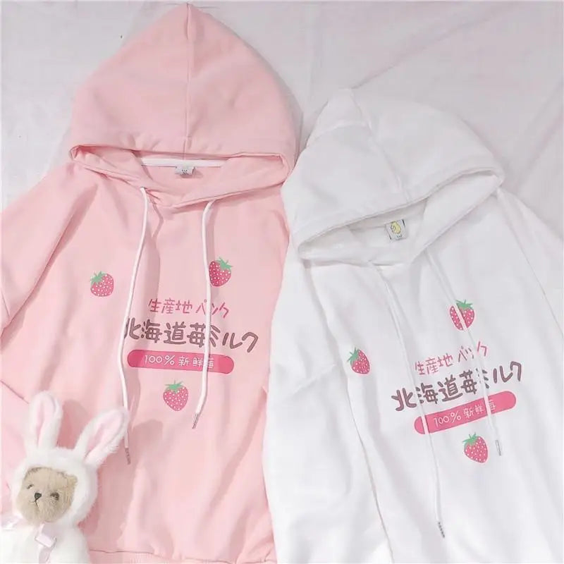 Japanese Strawberry Hoodie in Soft Pastel Pink Available - sweater