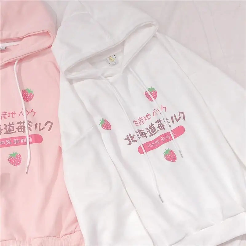 Japanese Strawberry Hoodie in Soft Pastel Pink Available - sweater