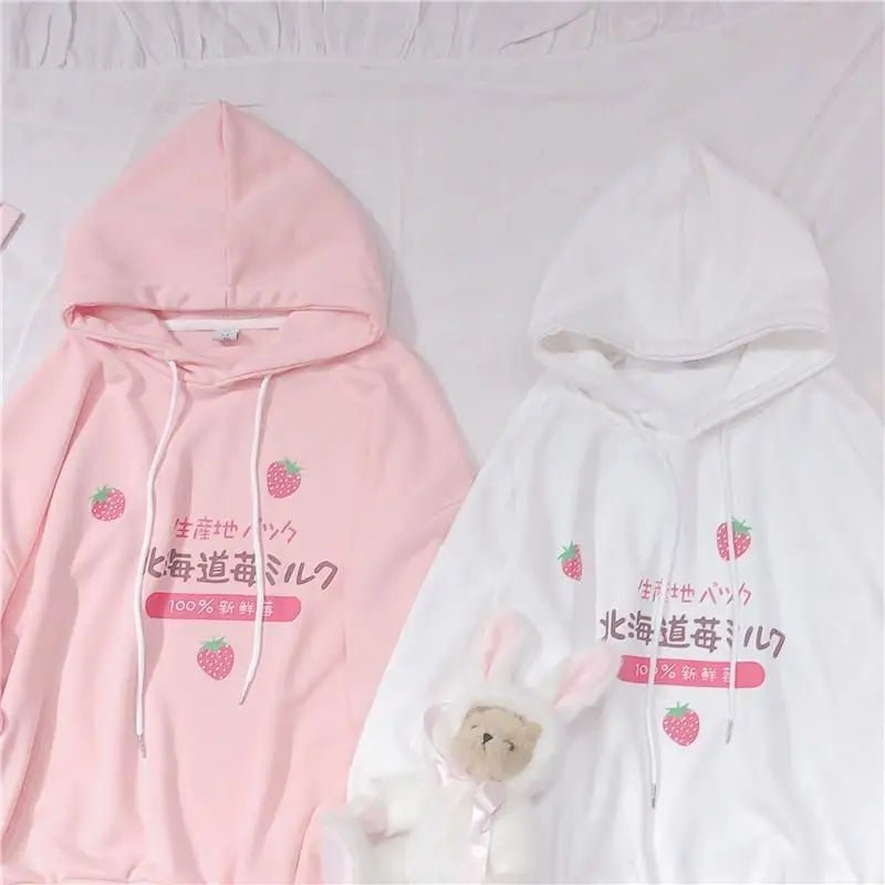 Japanese Strawberry Hoodie in Soft Pastel Pink Available - Cosparty