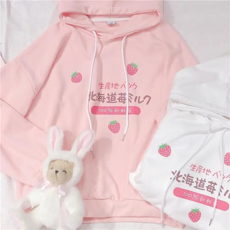 Japanese Strawberry Hoodie in Soft Pastel Pink Available - sweater