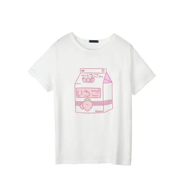 Japanese Strawberry Milk Kawaii T-Shirt in Soft Cotton - Cosparty