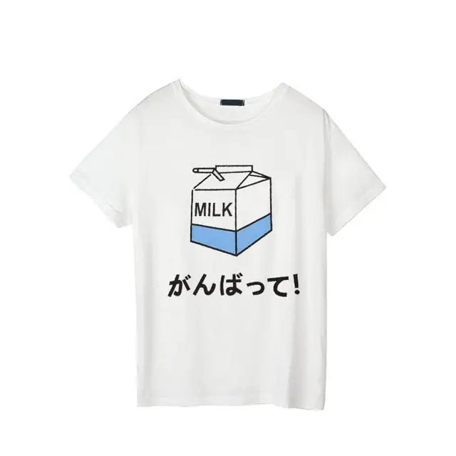 Japanese Strawberry Milk Kawaii T-Shirt in Soft Cotton - Blue Japanese Milk / S - Shirt