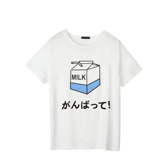 Japanese Strawberry Milk Kawaii T-Shirt in Soft Cotton - Cosparty