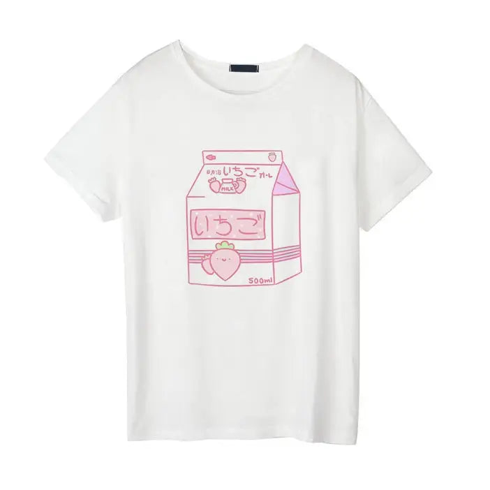 Japanese Strawberry Milk Kawaii T-Shirt in Soft Cotton - Shirt