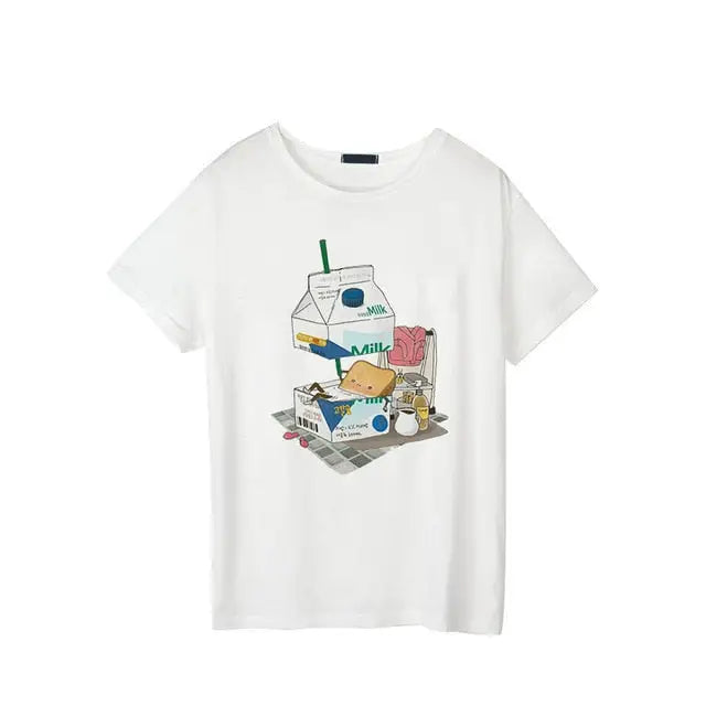 Japanese Strawberry Milk Kawaii T-Shirt in Soft Cotton - Milk Bath / S - Shirt