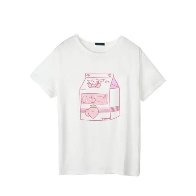 Japanese Strawberry Milk Kawaii T-Shirt in Soft Cotton - Pink Milk Carton / S - Shirt