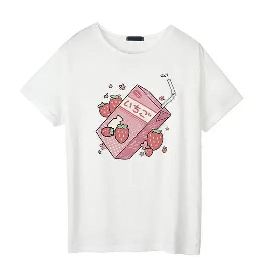 Japanese Strawberry Milk Kawaii T-Shirt in Soft Cotton - Shirt