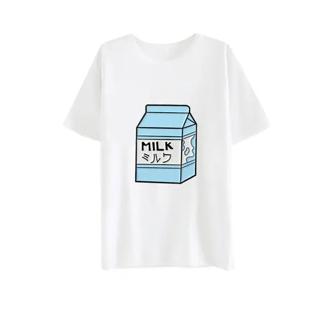 Japanese Strawberry Milk Kawaii T-Shirt in Soft Cotton - Blue Milk / S - Shirt