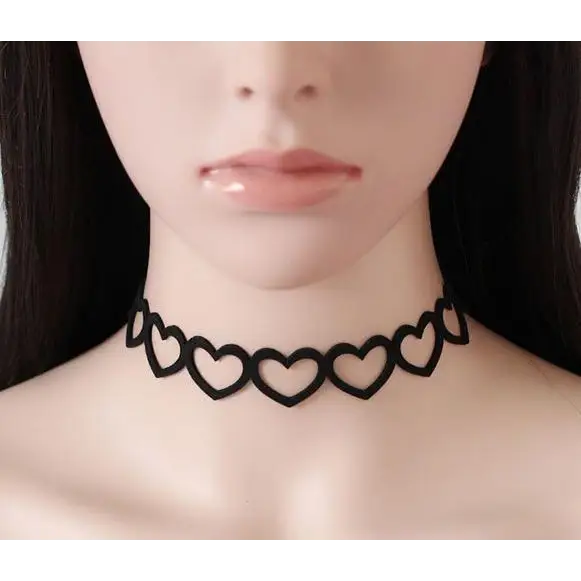 Jet Black Heart Choker Necklace for a Chic Gothic Look - Accessories