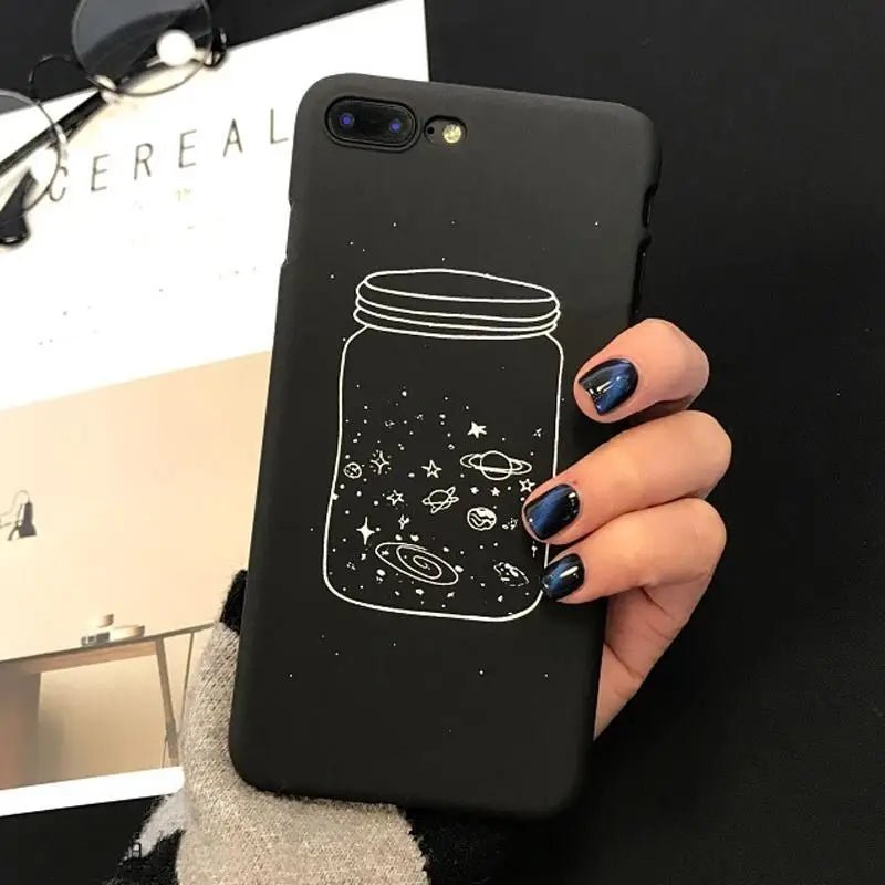 Jet Black Night Sky iPhone Cases with Solar System and Saturn Design - Cosparty