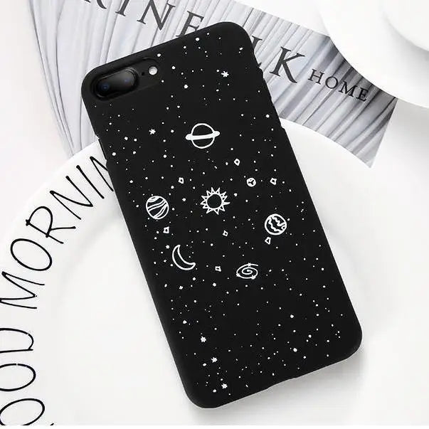 Jet Black Night Sky iPhone Cases with Solar System and Saturn Design - Cosparty